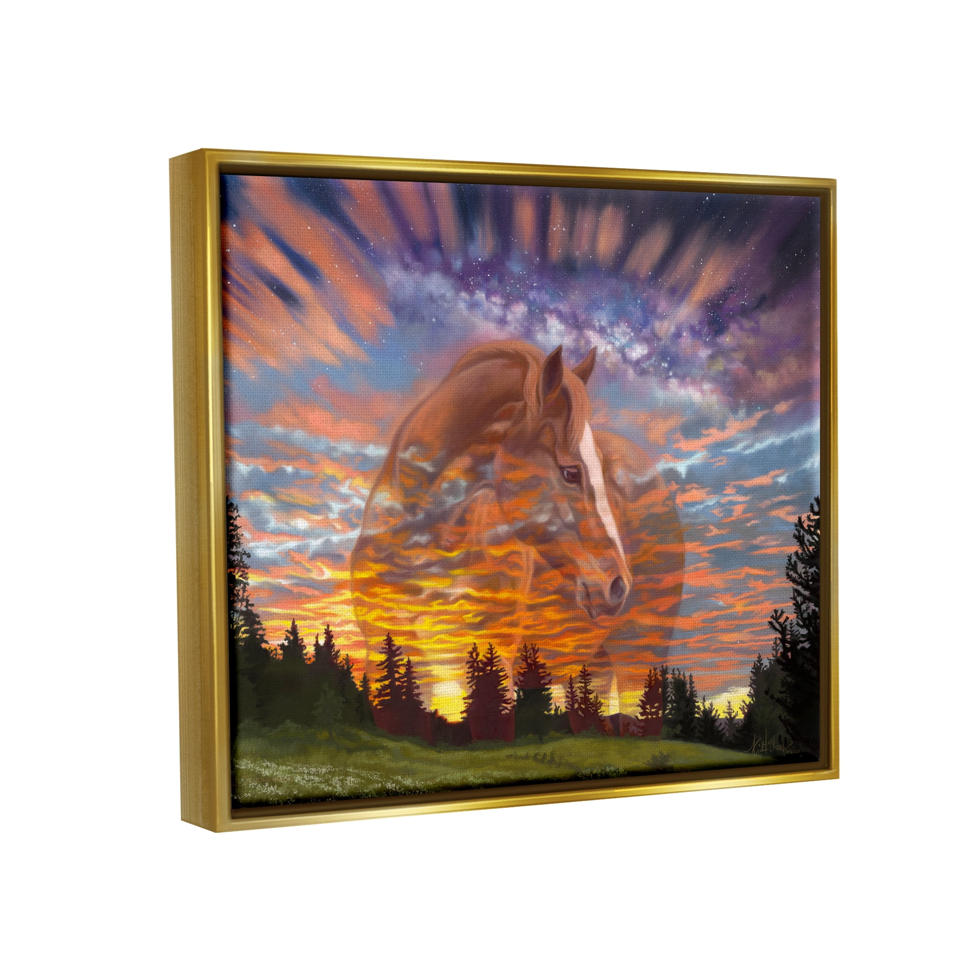 Stupell Industries Horse In Vivid Sunset Sky Animals & Insects Painting Gold Floater Framed Art Print Wall Art