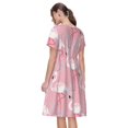 thumbnail image 2 of Bixox Robe d'Été à Manches Courtes pour Femmes Robe Ample Longueur Genou avec Poches-Flamant Rose, 2 of 7