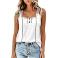 thumbnail image 6 of Miluxas Womens Tank Tops Stitched Contrast Trim Sleeveless Square Neck Tank Top Loose Fit Casual Summer Basic T Shirt for Daily & Vacation White, 6 of 9