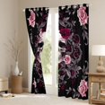 thumbnail image 3 of Homewish Gothic Sugar Skull Kitchen Curtains,Pink Red Damask Flowers Black Out Curtains Pack of 2 (42x63 Each),Halloween Living Room Curtains, 3 of 6