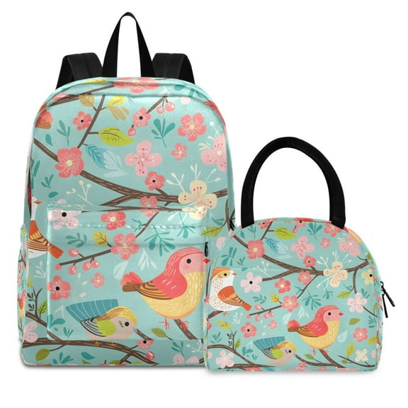 ALAZA Backpack Set Birds Floral Elementary School Bags Student BookBag with Lunch Bag