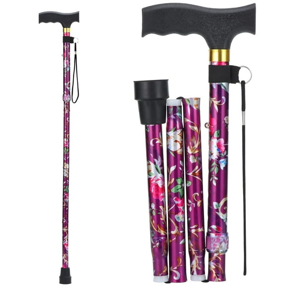 Bastón ANCKNE para mujer | Bastón ligero, ajustable en 5 niveles de altura y plegable de aluminio para personas mayores | Mango ergonómico con ruedas | Bastón portátil plegable