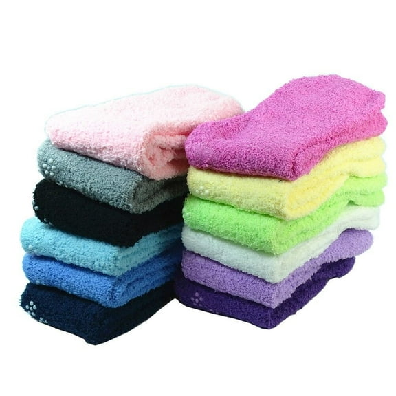 Women 3-10 Pairs Non-Skid Cozy Fuzzy Super Soft Winter Solid Slipper Socks 9-11