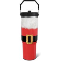 30oz Christmas Santa Claus Tumbler - Red Stainless Steel Insulated Cup with Handle & Flip Straw Leakproof, Perfect Holiday Gift for Women Men (or Everyone)