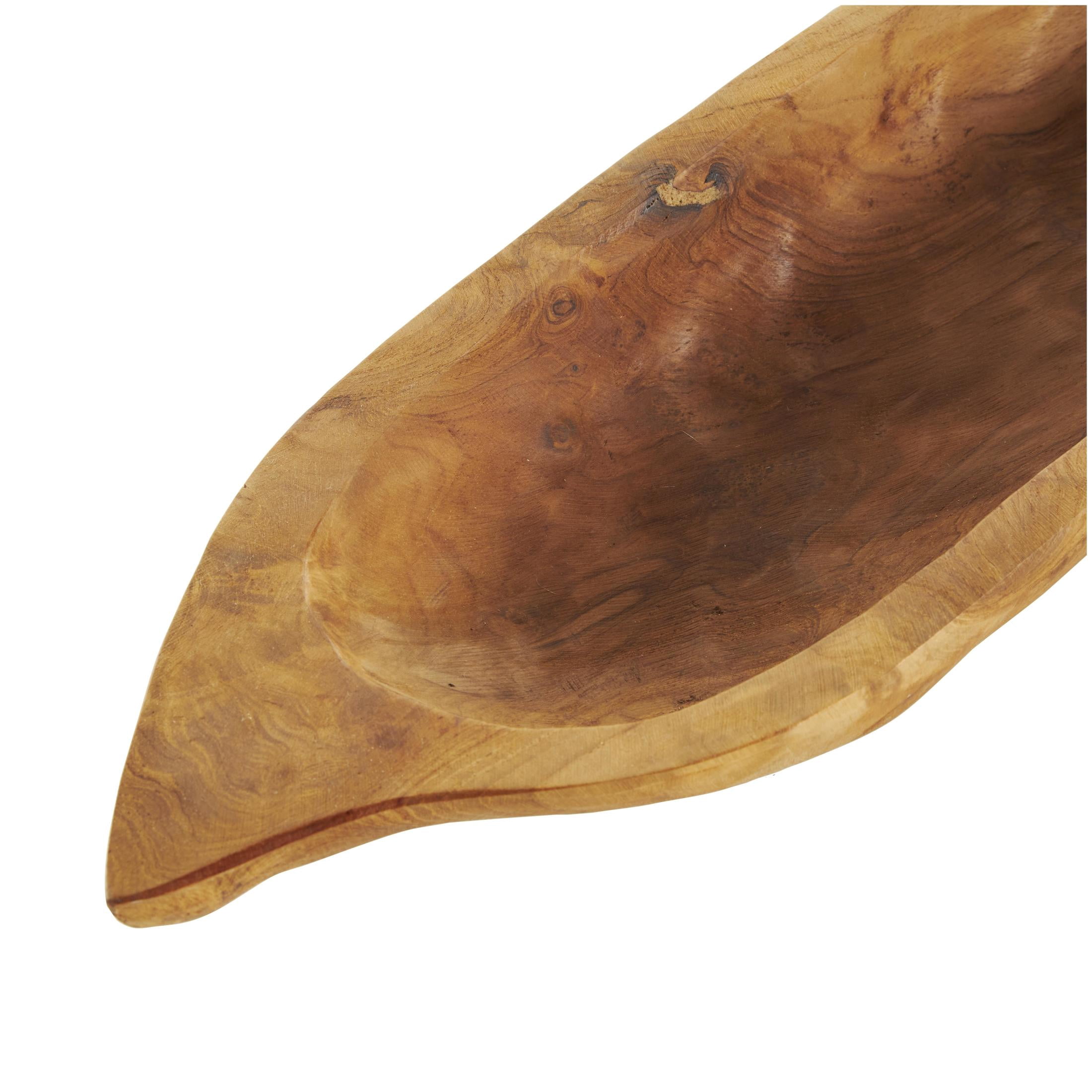 DecMode 23", 5"W Brown Teak Wood Handmade Carved Fish Tray, 2-Pieces