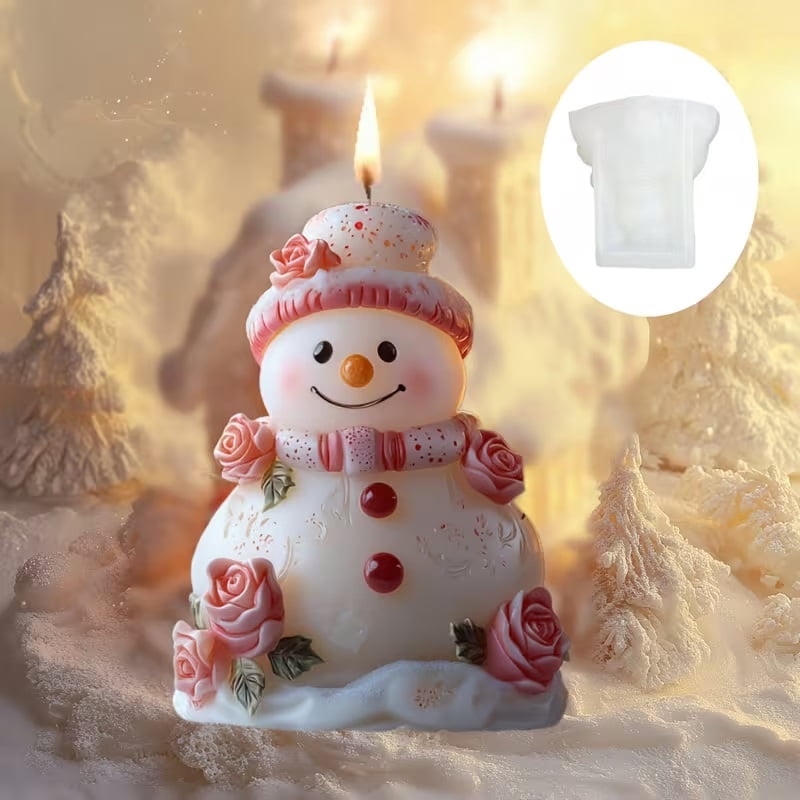 1pc Cute Snowman Candle Mold Silicone Mold Rose Decorated Cute Snowman Candle Mold Hat Snowman Snow Elf Resin Plaster Mold Winter Decoration Gift Christmas Gift