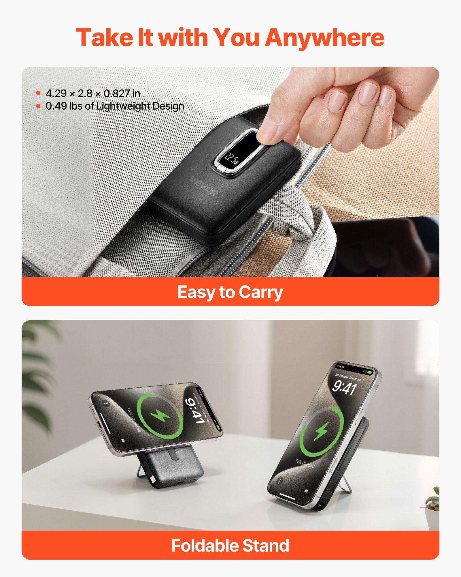 Magnetic Power Bank 10000mAh Wireless MagSafe Compatible Portable Charger with Smart LED Display Foldable Stand Fast Charging for iPhone 16 15 14 13 12 Series Samsung Huawei
