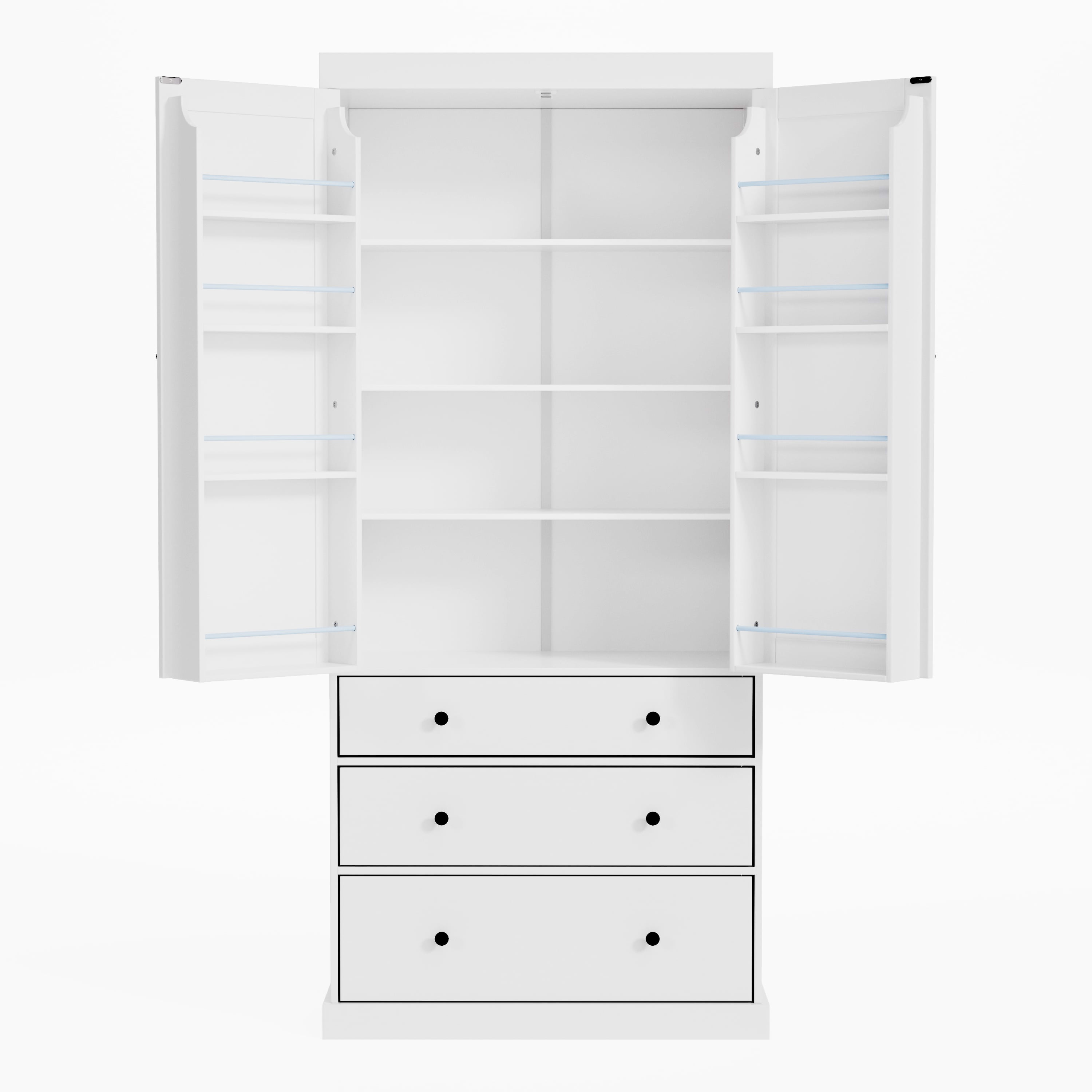Euroco Spacious Kitchen Pantry with Adjustable Shelves, 8 Door Shelves, 3 Large Slide-Out Drawers, and Anti-Tipping Devices – Durable MDF Construction, Easy Assembly