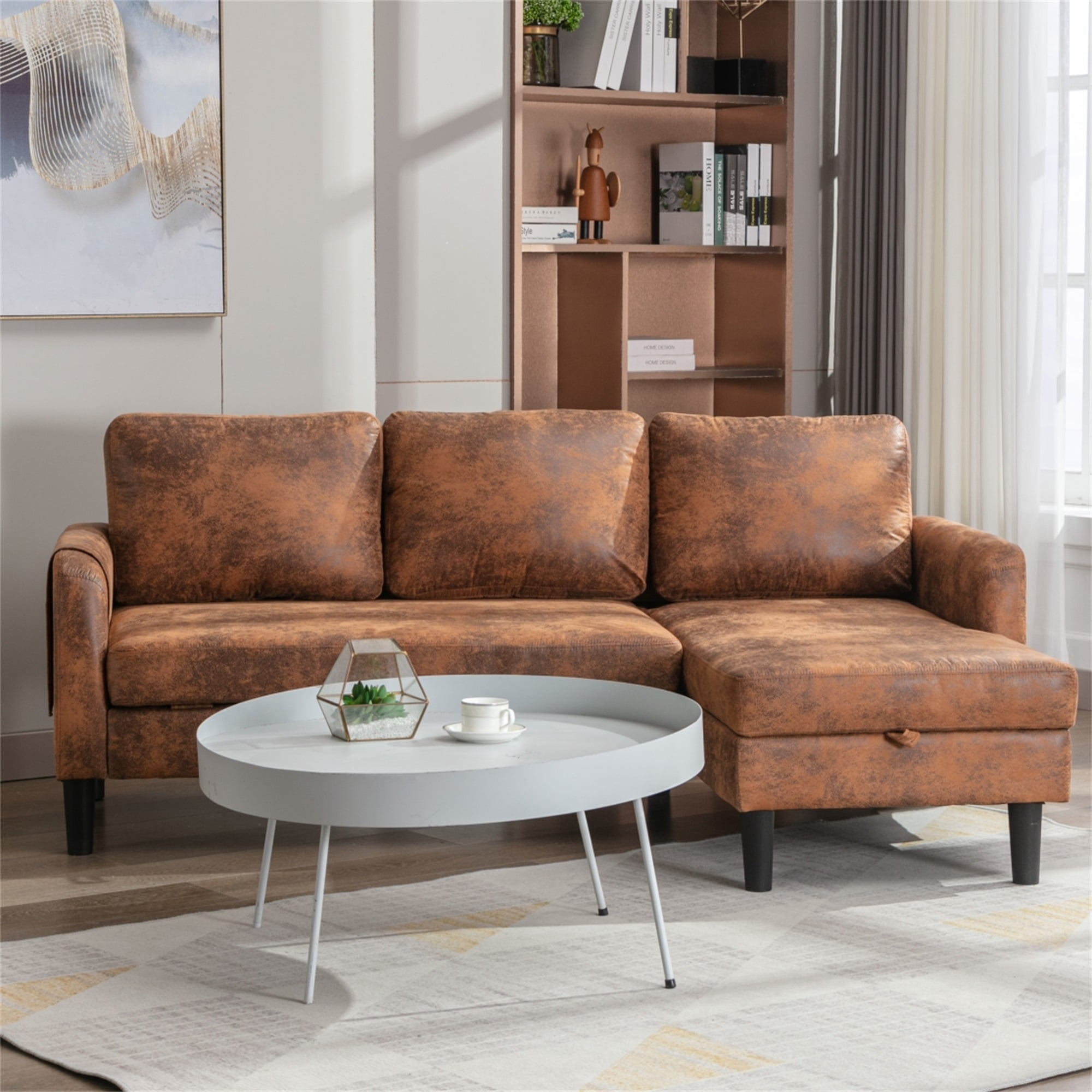 Resenkos Air Leather L Shaped Sleeper Sectional Sofa with Storage Chaise, Couch Convertible Pull-Out Bed, Coffee Resenkos Air Leather L Shaped Sleeper Sectional Sofa with Storage Chaise, Couch Convertible Pull-Out Bed, Coffee