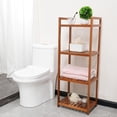 thumbnail image 3 of Teak Wood Bathroom Shelf Organizer Stand, Standing Shelves Shower Caddy Units, Freestanding 4 Tier Bath Storage for Floor, Kitchen, Office, 3 of 9