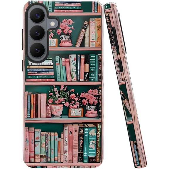 Case for Samsung Galaxy S26 Plus, Floral Bookshelf Retro Pink Phone Case Drop Resistant Glossy 2 in 1 Solid Dual-Layer Cover for Girl Women