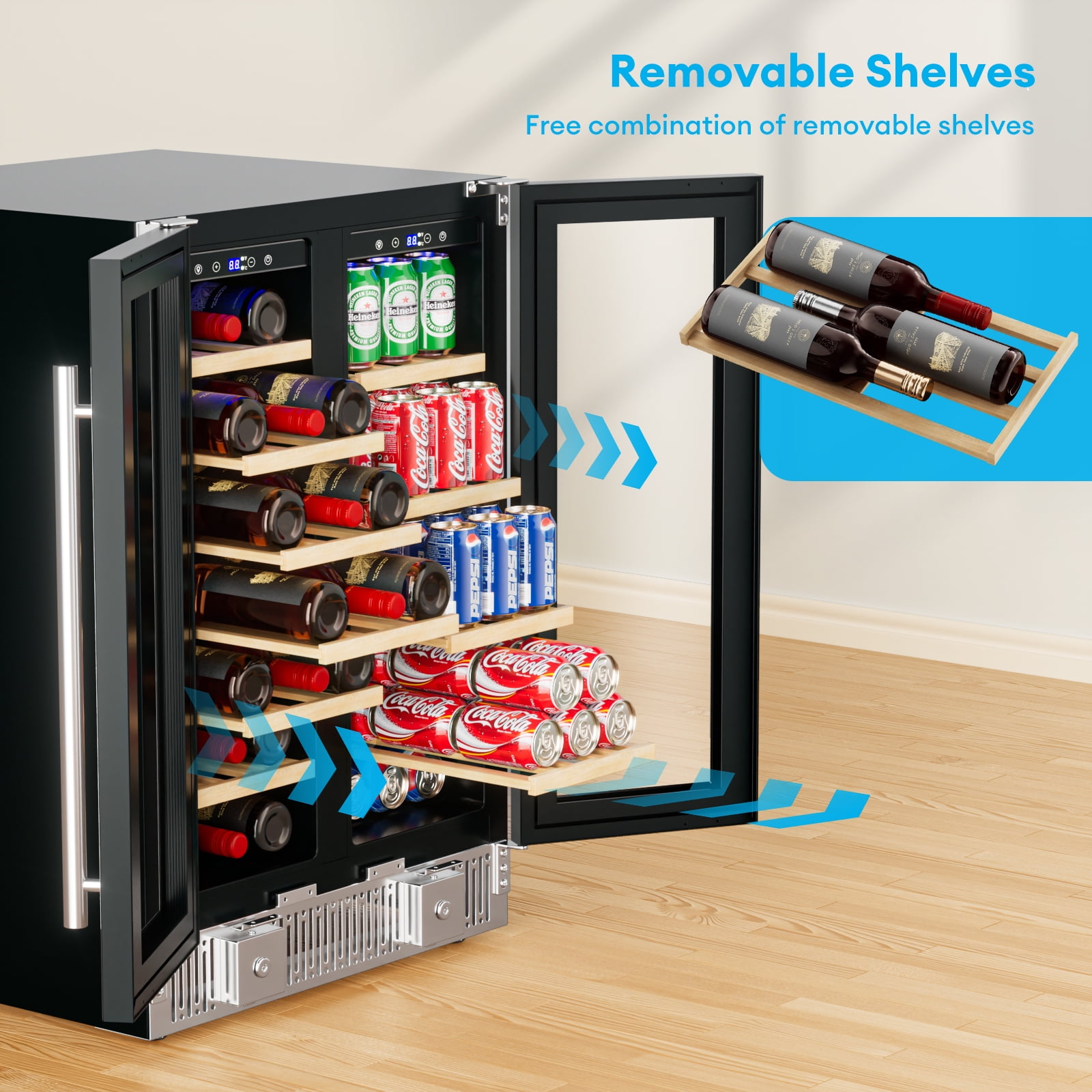 TABU 24 inch  Dual Zone Wine and Beverage Refrigerator,21 Bottles and 88 Cans,Built-in/Freestanding Wine Fridge for Home/Bar/Office,Digital Touch Control