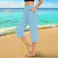 thumbnail image 2 of VISALY Yoga Pants Women, Capri Yoga Pants for Women, Women's Yoga Lightweight Cropped Pants Side Slit Cropped Pants Side Slit Pull On for Women, 1 Pack Capris for Women (Light Blue, L), 2 of 6