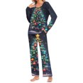thumbnail image 2 of Puntoco Pijamas de mujer con cuello redondo, pantalones y bolsillo en la parte superior con estampado navideño para mujer, 2 of 5