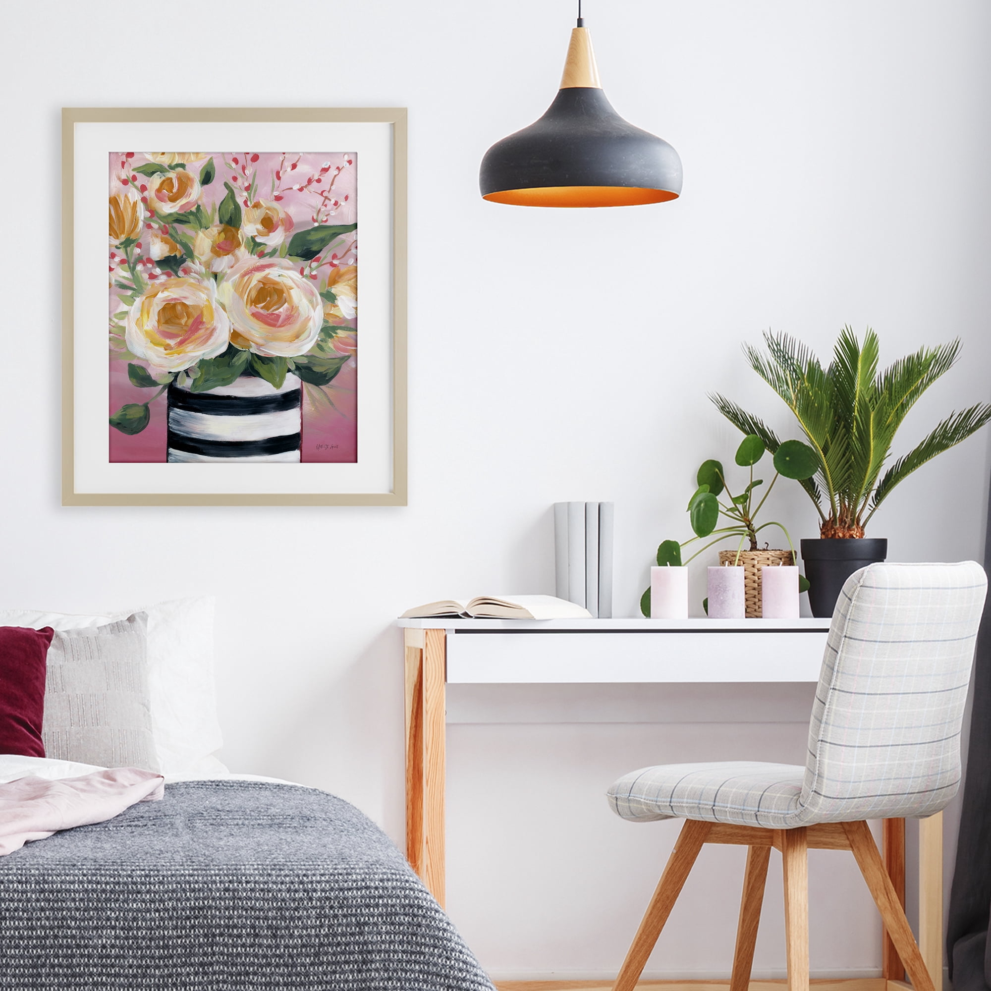 Stupell Industries Spring Blooms in Striped Vase Birch Framed Print Under Glass, design by Yvette St. Amant