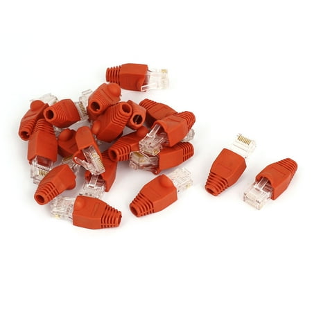 Shielded Rj45 Connector Unique Bargains 20 Pcs 8P8C RJ45 Plug End Shielded Ethernet Wire Connectors w Boots Cover Red ()