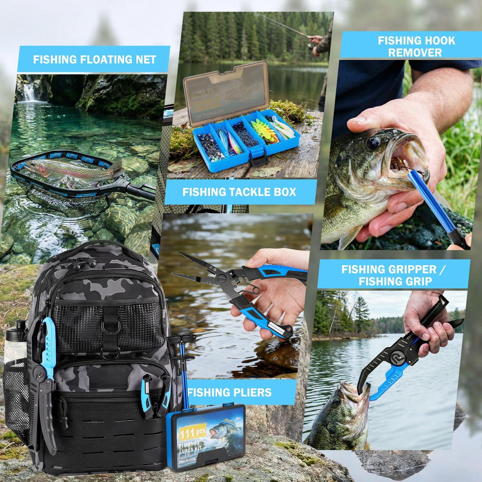Fishing Backpack With Gear Net  Waterproof Tackle Rod Holders Box Lures Tools Pliers & Accessories Fish Gifts For Men