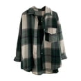 thumbnail image 2 of Dxzfnsa Womens Flannel Jacket Long Plaid Shacket Casual Snap Button Tartan Trench Coat Long Sleeve Shirts with Pockets Womens Fall Clothes ,Green-Free Size, 2 of 5