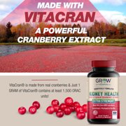 Grow Vitamin Kidney Pro-Health Supplement – Cranberry, Uva Ursi & Astragalus Extract, Bladder & Urinary Tract Support, Non-GMO, 60 Vegetable Capsules