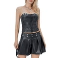 thumbnail image 2 of Biekopu Women Skirt Set, PU Leather Strapless Buckled Tube Top with Low Waist Pleated Skirt Summer Outfit, 2 of 9