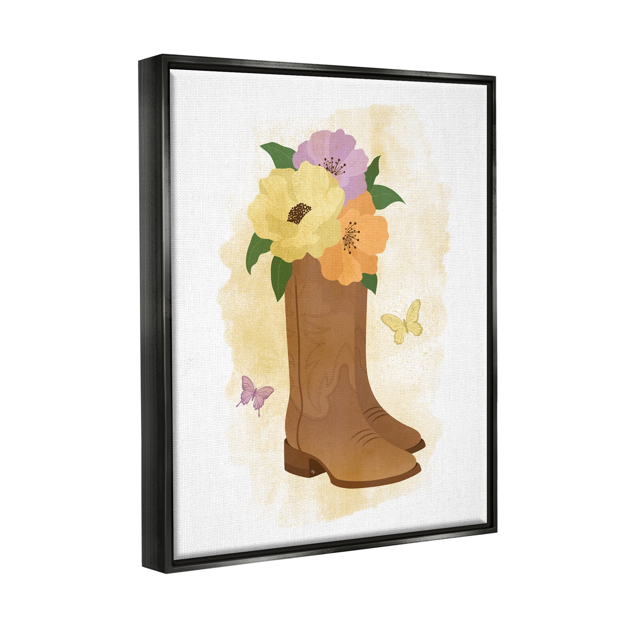 Stupell Industries Blooming Country Boots Botanical & Floral Painting Black Floater Framed Canvas Art Print Wall Art, 17 x 21