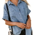 thumbnail image 2 of Camisa abotonada para mujer, Camisa abotonada corta para mujer Camisa abotonada para mujer Camisa abotonada con bolsillo para mujer Valor excepcional, 2 of 6