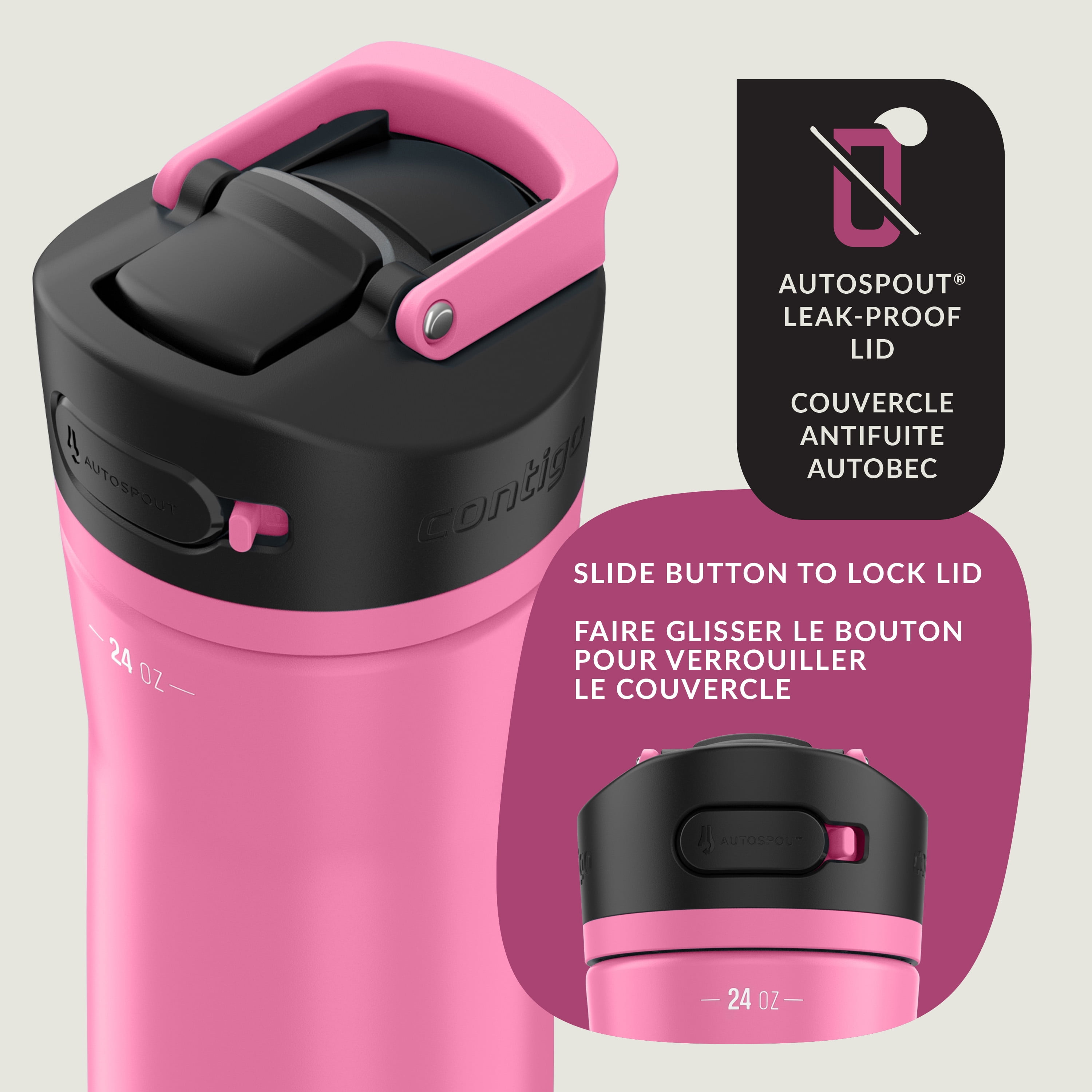 Contigo Ashland Chill 2.0 Stainless Steel Water Bottle with AUTOSPOUT Lid, Azalea