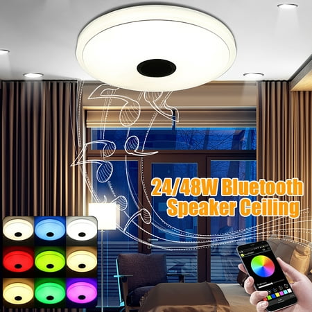 48W LED Music Ceiling Lighgt 36 LED bluetooth Speaker, Flush Mount Modern Ceiling Down Light Lamp Fixture, APP Remote Control, Home Decor Wedding Party Bedroom Living Room 110V/22