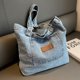 thumbnail image 3 of Bolso de mano para mujer de gran capacidad de mezclilla de Color sólido bolso de viaje femenino Simple, 3 of 9