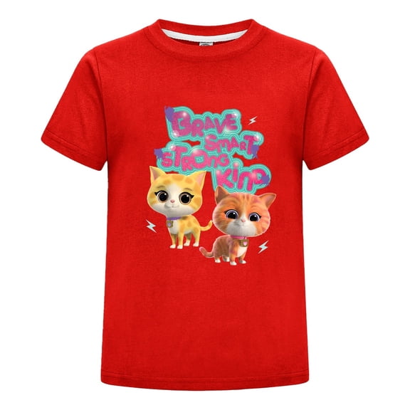 Children SuperKitties Cartoon Tee – Summer T-Shirt for Girls Boys – Short Sleeve Outfit – Kids Hero Cat Graphic Top – Gift for Young Fans