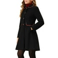 thumbnail image 4 of Allegra K Women's Peter Pan Collar Contrast Trim Single Breasted Winter Long Coat, 4 of 6