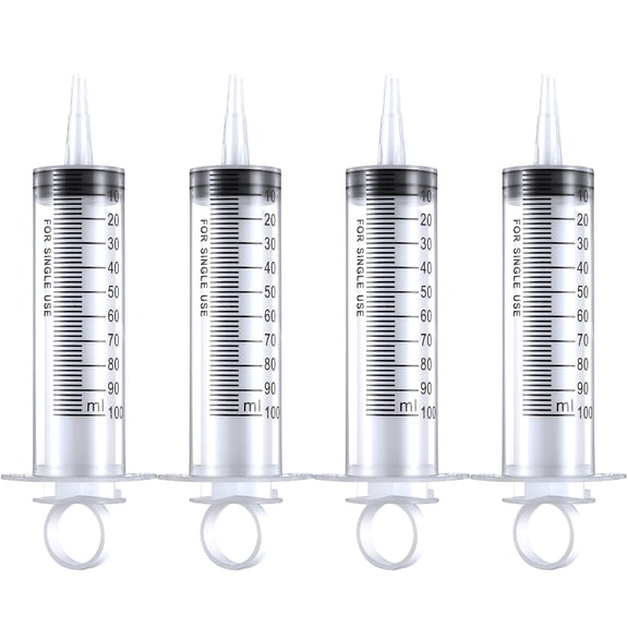 GJX 4 Pack Large Plastic Syringe for Scientific Labs and Dispensing Multiple Uses Measuring Syringe Tools (100 ml)