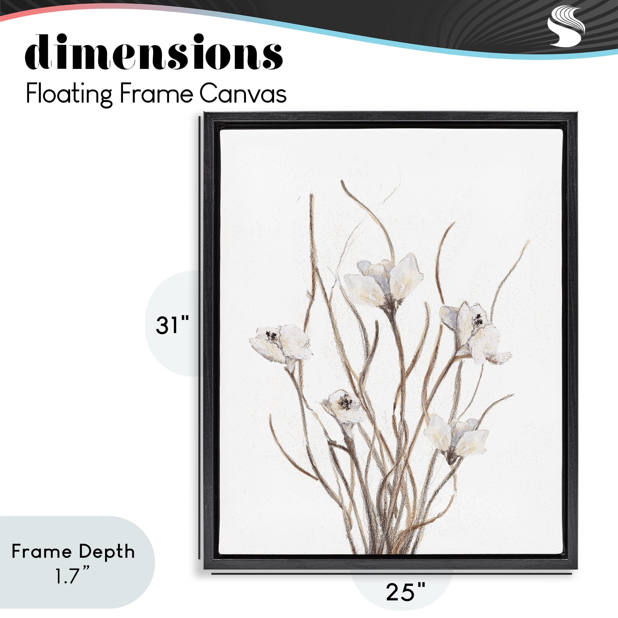 Stupell Industries Curly Floral Branches Black Framed Floater Canvas Wall Art, design by Lanie Loreth