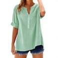 thumbnail image 2 of Work Tops for Women! Comdrip Loose Button Shirt Top Stand Solid Color Sleeve Collar Casual Women's Shirt Women's Shirt Button Up Shirt for Women Mint Green S, 2 of 8