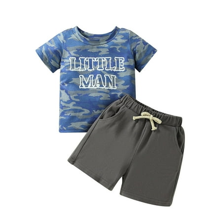 

Infant Boy Summer Camouflage Letter Print Short Sleeve Crew Neck T-Shirts and Elastic Waist Shorts 2Pcs Set