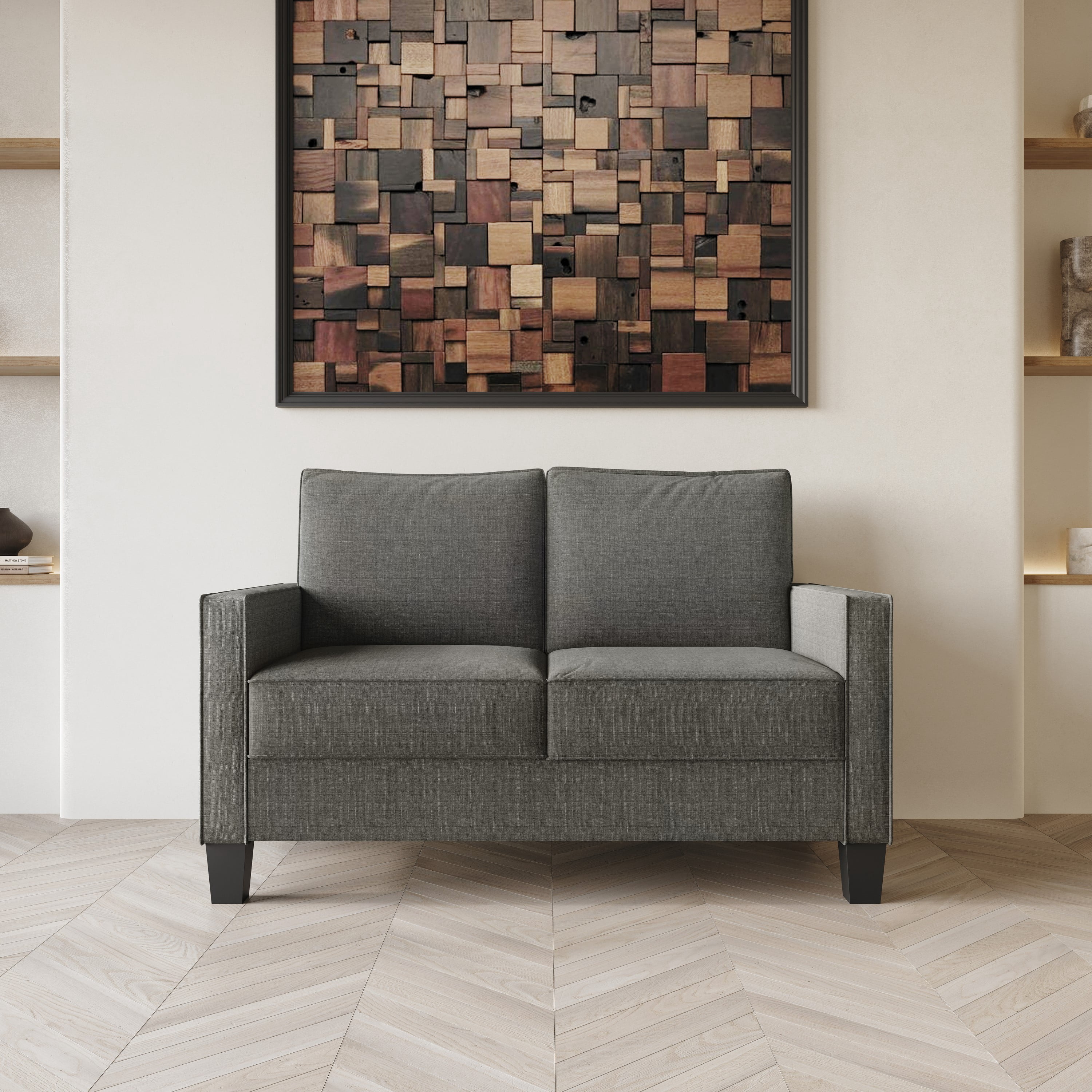 Home Design Marcia 3-Piece Square Arm Living Room Set with Armchair, Loveseat, and Sofa, Modern Upholstery and Black Legs, Gray
