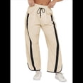 thumbnail image 2 of Pantalones Deportivos Holgados de Pierna para Mujer, Informales, con Cordón Ajustable y Cintura Elástica, en Colores Contrastantes, Estilo Y2K. Crema XL, 2 of 7