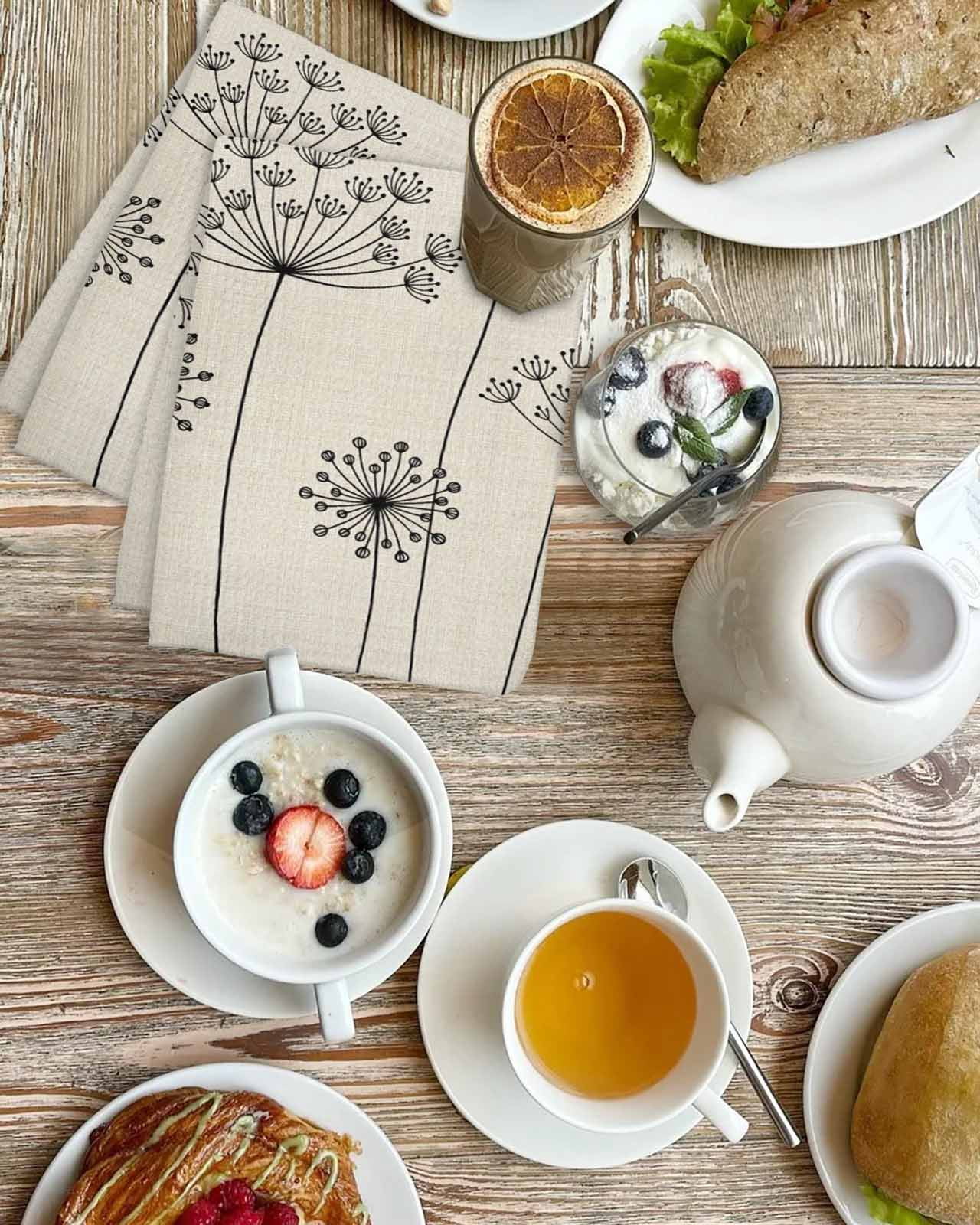 Farmhouse Dandelion Kitchen Dish Towels for Drying Dishes Set of 2, Spring Modern Minimalist Country Flower Waffle Weave Microfiber Hand Tea Bathroom Towels Quick Dry & Absorbent Towel 15.7x23.6