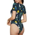 thumbnail image 3 of KLL Women 's Crew Neck Bodysuit Jumpsuits Space and Animals Print Short onesies Stretch T Shirts, 3 of 7