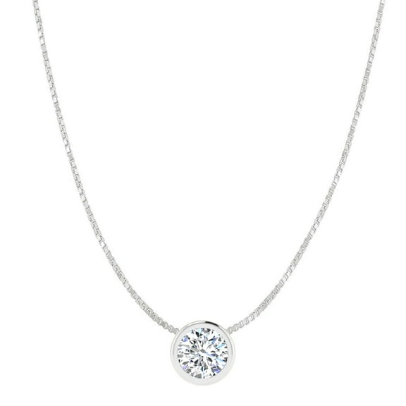 SuperJeweler 1 Carat Bezel Set Lab Grown Diamond Solitaire Necklace in 14K White Gold, 18 Inches For Women