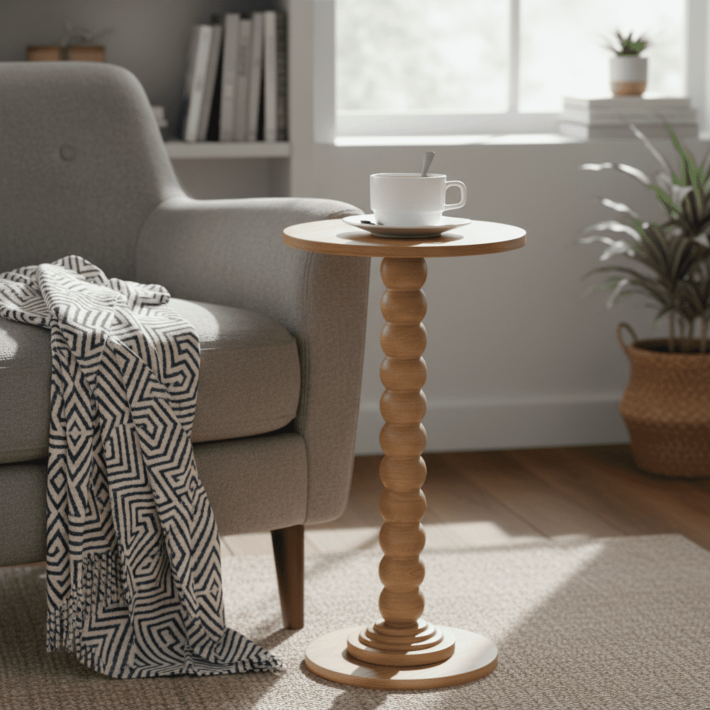 EDX Round Side Table - Solid Wood Leg Small Drink Table for Living Room Bedroom Office,Natural