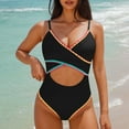 thumbnail image 2 of UTSJKR $10 & under Women's One Piece Swimsuits Tummy Control Cutout High Waisted Bathing Suit Wrap Tie Back Color Block Backless Swimwear Black XXL, 2 of 5