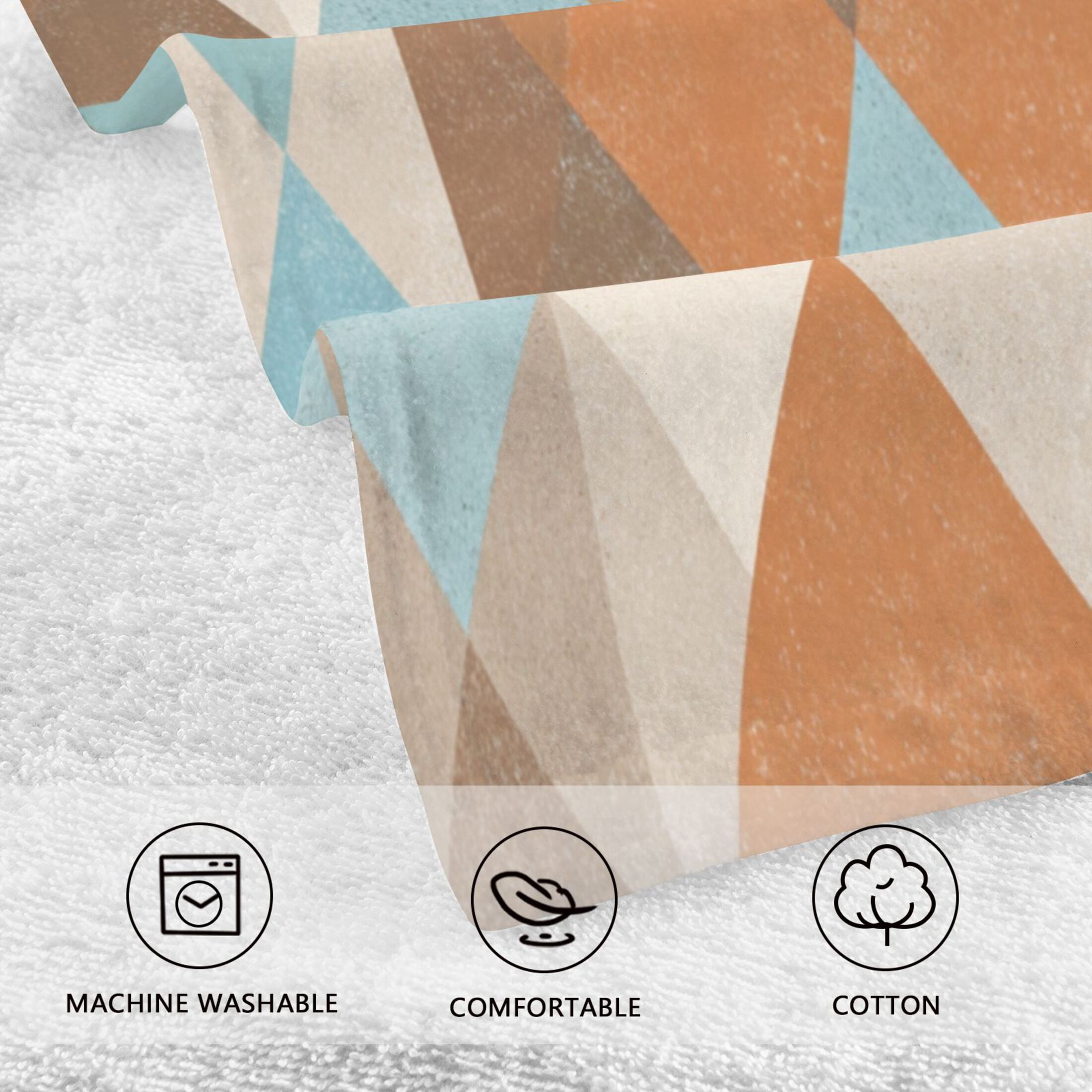 2 Pieces of Cotton Towel Face Towel Set Hand Towel Bath Towel Cotton Bath Towel Sets Terracotta Triangle Geometric Mosaic