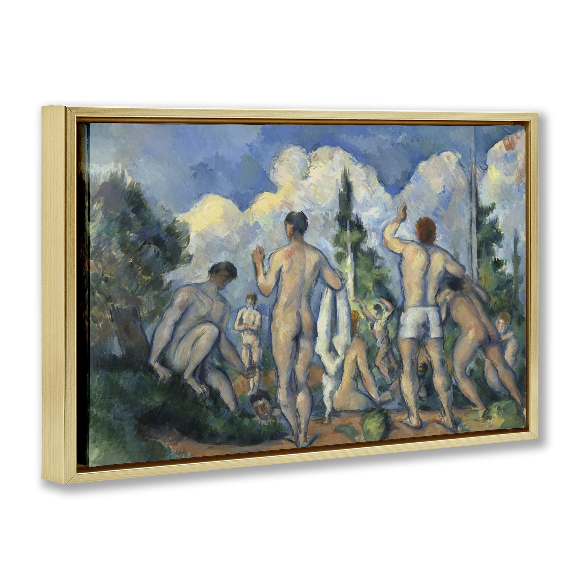 Stupell Industries Classic Cezanne Bathers People Painting Gold Floater Framed Canvas Art Print Wall Art, 31 x 21