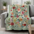 thumbnail image 2 of Colorful Flowers Square Throw Flannel Blanket Spring Vintage Watercolor Floral Leaves Green Super Soft Cozy Bed Blanket, Lightweight Plush Fuzzy Bed Throw for Bedroom Sofa Couch Living Room 40x50In,, 2 of 9