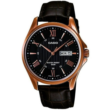 MTP-1384L-1AVDF Men's Analog Display Quartz Watch, Black Leather Band, Round 41mm Case
