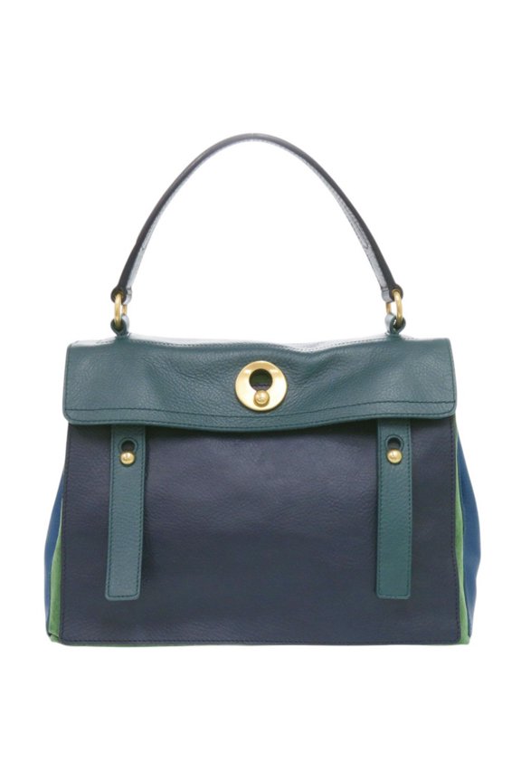 Pre-Owned Yves Saint Laurent Muse Two Leather Handbag, Green, Navy, Blue, 0636