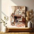 thumbnail image 6 of Vintage Tile Fireplace Watercolor Canvas Print，Home Study Living Room Kitchen Decor, 6 of 8