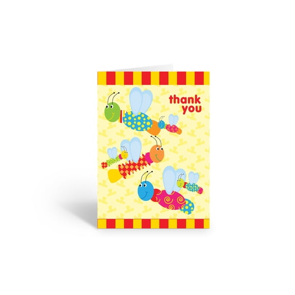 Cute Bugs Thank You Note Card- 10 Cards and Envelopes - B14061