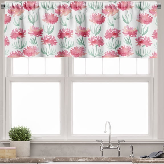 Ambesonne Flower Valance Pack of 2, Fresh Blossoms Pastel, 54"X12", Pink and Mint Green